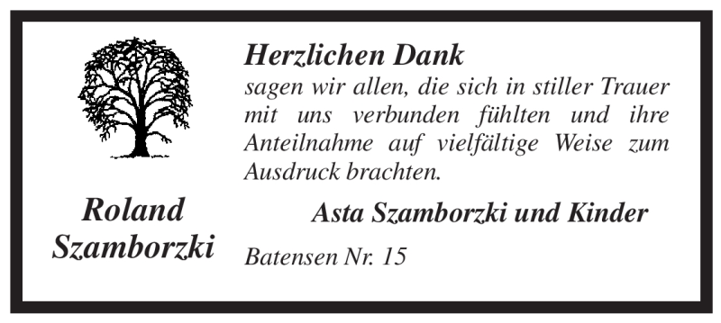  Traueranzeige für Roland Szamborzki vom 28.11.2009 aus ALLGEMEINE ZEITUNG UELZEN