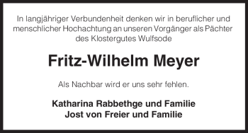 Traueranzeige von Fritz-Wilhelm Meyer von ALLGEMEINE ZEITUNG UELZEN