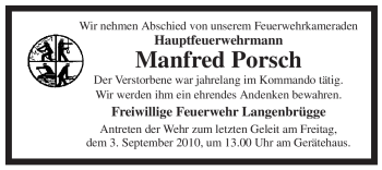 Traueranzeige von Manfred Porsch von ALLGEMEINE ZEITUNG UELZEN