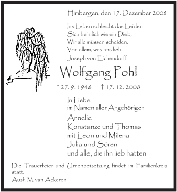 Traueranzeige von Wolfgang Pohl von ALLGEMEINE ZEITUNG UELZEN