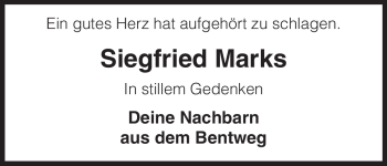 Traueranzeige von Siegfried Marks, von ALLGEMEINE ZEITUNG UELZEN