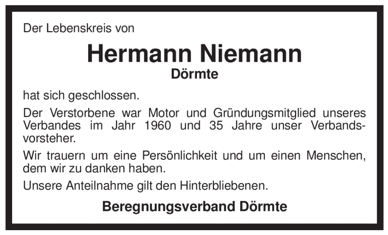  Traueranzeige für Hermann Niemann vom 30.07.2010 aus ALLGEMEINE ZEITUNG UELZEN