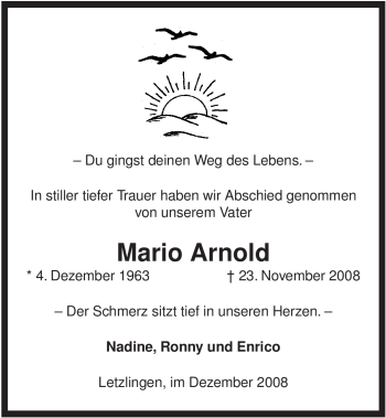 Traueranzeige von Mario Arnold von ALLGEMEINE ZEITUNG UELZEN