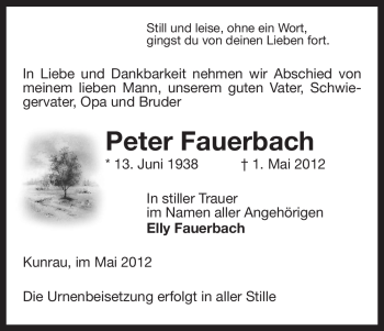 Traueranzeige von Peter Fauerbach von ALLGEMEINE ZEITUNG UELZEN