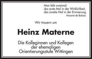 Traueranzeige von Heinz Materne von ALLGEMEINE ZEITUNG UELZEN