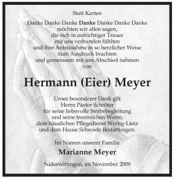 Traueranzeige von Hermann Meyer von ALLGEMEINE ZEITUNG UELZEN