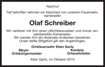 Traueranzeige von Olaf Schreiber von ALLGEMEINE ZEITUNG UELZEN