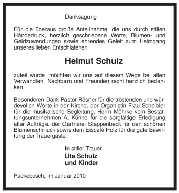 Traueranzeige von Helmut Schulz von ALLGEMEINE ZEITUNG UELZEN