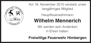 Traueranzeige von Wilhelm Mennerich von ALLGEMEINE ZEITUNG UELZEN