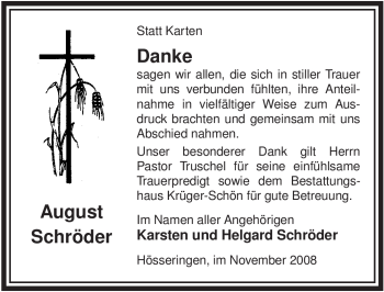 Traueranzeige von August Schröder von ALLGEMEINE ZEITUNG UELZEN