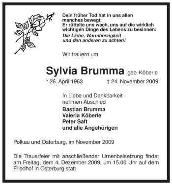 Traueranzeige von Sylvia Brumma von ALLGEMEINE ZEITUNG UELZEN