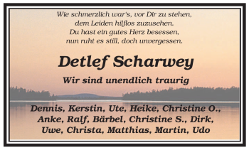 Traueranzeige von Detlef Scharwey von ALLGEMEINE ZEITUNG UELZEN