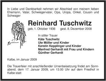 Traueranzeige von Reinhard Tuschwitz von ALLGEMEINE ZEITUNG UELZEN
