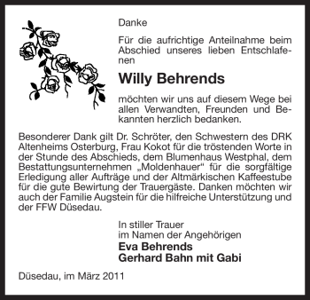 Traueranzeige von Willy Behrends von ALLGEMEINE ZEITUNG UELZEN