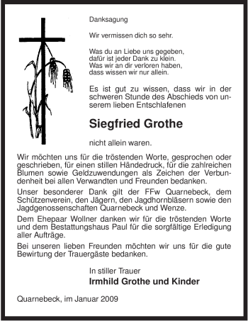 Traueranzeige von Siegfried Grothe von ALLGEMEINE ZEITUNG UELZEN