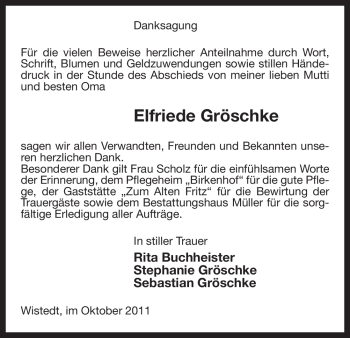 Traueranzeige von Elfriede Gröschke von ALLGEMEINE ZEITUNG UELZEN