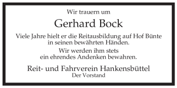 Traueranzeige von Gerhard Bock von ALLGEMEINE ZEITUNG UELZEN