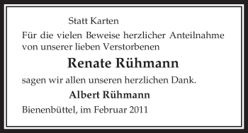 Traueranzeige von Renate Rühmann von ALLGEMEINE ZEITUNG UELZEN