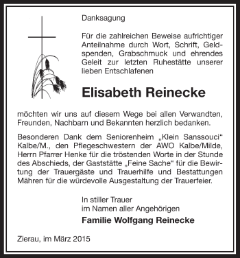 Traueranzeige von Elisabeth Reinecke von Uelzen