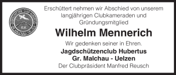Traueranzeige von Wilhelm Mennerich von ALLGEMEINE ZEITUNG UELZEN