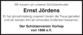 Traueranzeige von Ernst Jördens von Uelzen