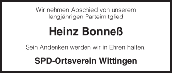 Traueranzeige von Heinz Bonneß von ALLGEMEINE ZEITUNG UELZEN