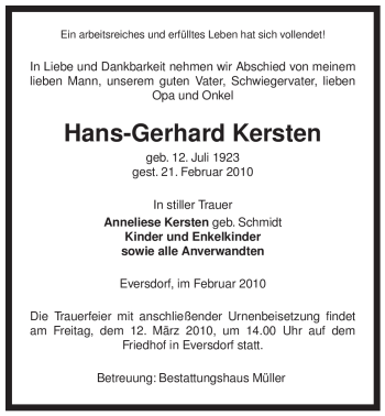 Traueranzeige von Hans-Gerhard Kersten von ALLGEMEINE ZEITUNG UELZEN