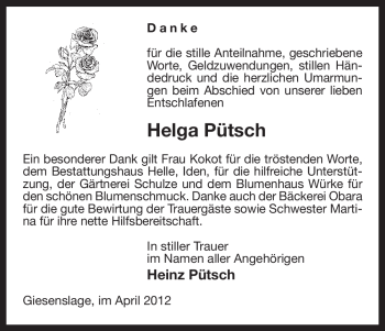 Traueranzeige von Helga Pütsch von ALLGEMEINE ZEITUNG UELZEN