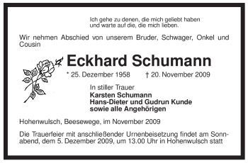 Traueranzeige von Eckhard Schumann von ALLGEMEINE ZEITUNG UELZEN