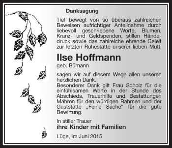 Traueranzeige von Ilse Hoffmann von Uelzen