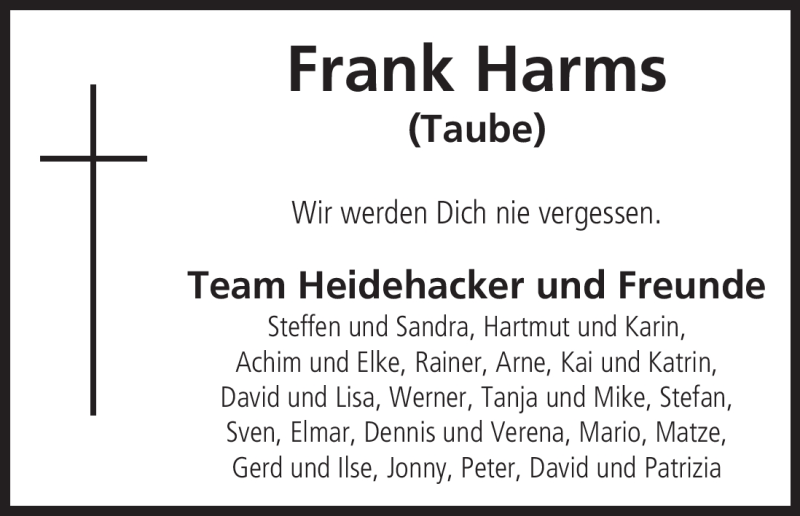  Traueranzeige für Frank Harms vom 21.01.2011 aus ALLGEMEINE ZEITUNG UELZEN