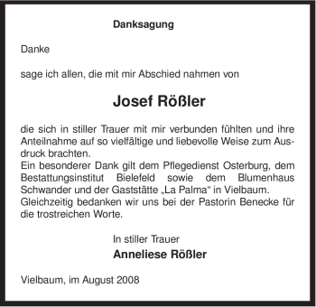 Traueranzeige von Josef Rößler von ALLGEMEINE ZEITUNG UELZEN