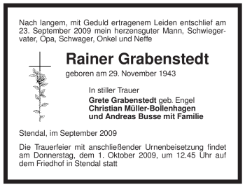 Traueranzeige von Rainer Grabenstedt von ALLGEMEINE ZEITUNG UELZEN