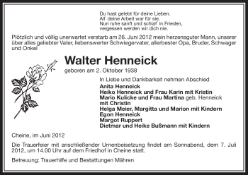 Traueranzeige von Walter Henneick von ALLGEMEINE ZEITUNG UELZEN