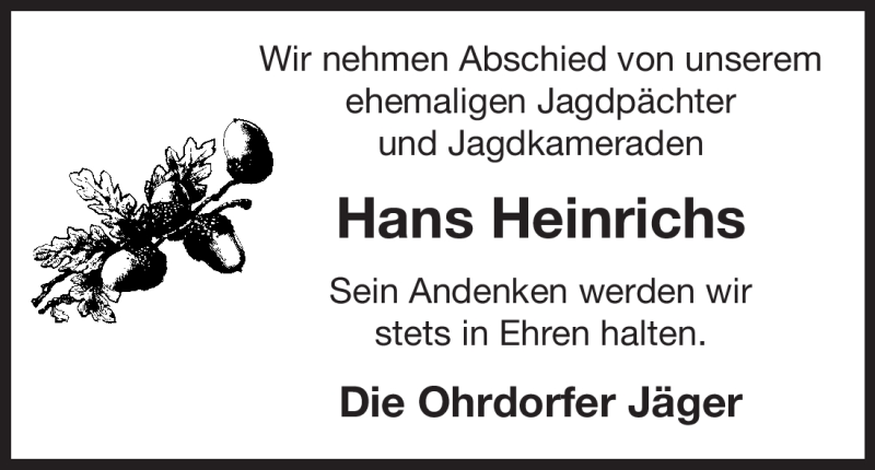  Traueranzeige für Hans Heinrichs vom 29.02.2012 aus ALLGEMEINE ZEITUNG UELZEN