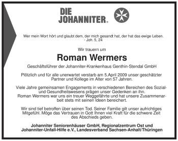 Traueranzeige von Roman Wermers von ALLGEMEINE ZEITUNG UELZEN