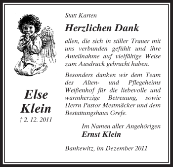 Traueranzeige von Else Klein, von ALLGEMEINE ZEITUNG UELZEN