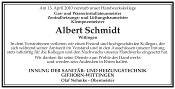 Traueranzeige von Albert Schmidt von ALLGEMEINE ZEITUNG UELZEN