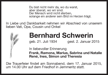 Traueranzeige von Bernhard Schwerin von Uelzen