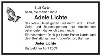 Traueranzeige von Adele Lichte von ALLGEMEINE ZEITUNG UELZEN