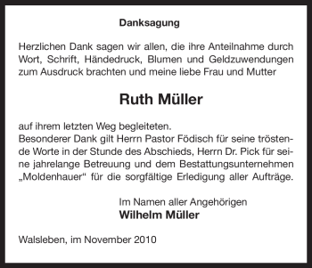 Traueranzeige von Ruth Müller von ALLGEMEINE ZEITUNG UELZEN