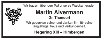 Traueranzeige von Martin Alvermann von ALLGEMEINE ZEITUNG UELZEN