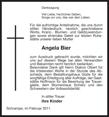 Traueranzeige von Angela Bier von ALLGEMEINE ZEITUNG UELZEN