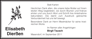 Traueranzeige von Elisabeth Dierßen von ALLGEMEINE ZEITUNG UELZEN