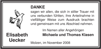 Traueranzeige von Elisabeth Uecker von ALLGEMEINE ZEITUNG UELZEN