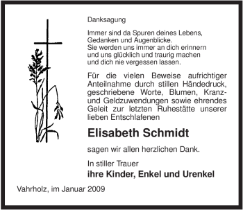 Traueranzeige von Elisabeth Schmidt von ALLGEMEINE ZEITUNG UELZEN