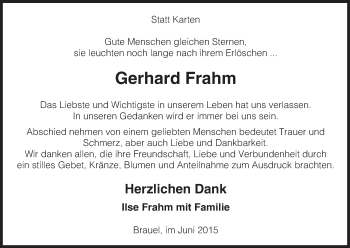 Traueranzeige von Gerhard Frahm von Uelzen