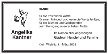 Traueranzeige von Angelika Kantner von ALLGEMEINE ZEITUNG UELZEN