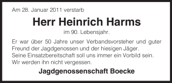 Traueranzeige von Heinrich Harms von ALLGEMEINE ZEITUNG UELZEN