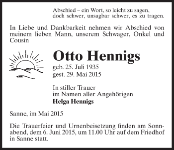Traueranzeige von Otto Hennigs von Uelzen
